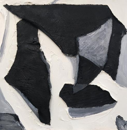 Sculptural Black and White abstract painting by Charlie Newton, MFA