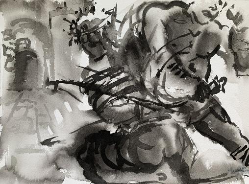 Flagellation, Ink on paper, 10 x 14  $500 This artwork describes the whipping of  Christ it is evocative and moving.