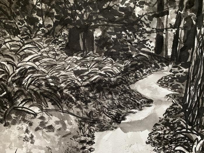 A landscape scene enWalking with God, , Ink on paper, 18 x 24  $500titled: 